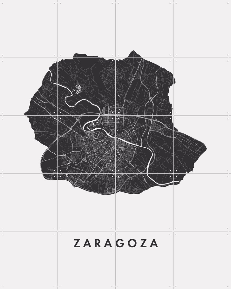 IXXI Zaragoza City Map, Kunst in Kaart - 80 x 100 cm - Gratis ophangtool - Grote wanddecoratie en posters - Minimalisme, Abstract, Line art