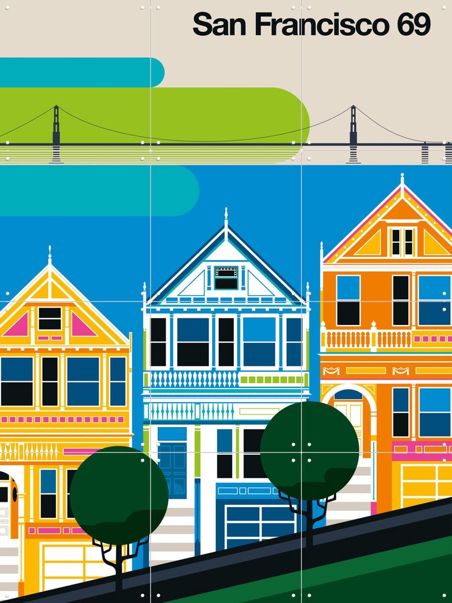 IXXI San Francisco 69, Bo Lundberg - 60 x 80 cm - Gratis ophangtool - Grote wanddecoratie en posters - Illustraties, Geometrische Kunst, Grafisch