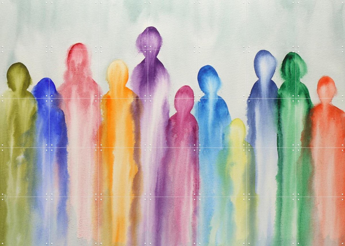 IXXI Together, Natalie Bruns - 140 x 100 cm - Gratis ophangtool - Grote wanddecoratie en posters - Kleurrijk, Aquarel, Abstract, Woonkamer, Mensen