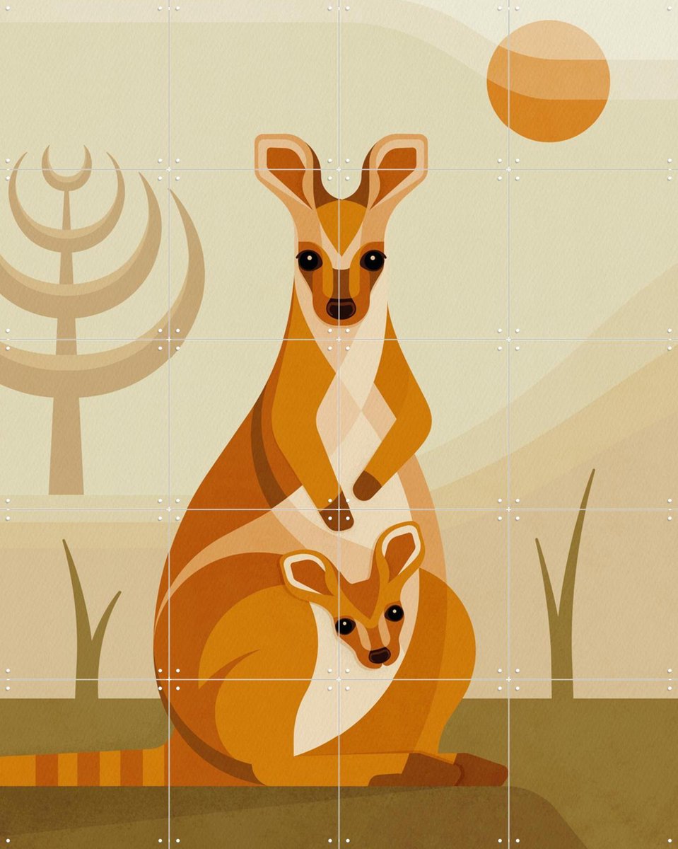 IXXI Wallabies, Elke Uijtewaal - 80 x 100 cm - Gratis ophangtool - Grote wanddecoratie en posters - Geometrische Kunst, Illustraties, Babykamer