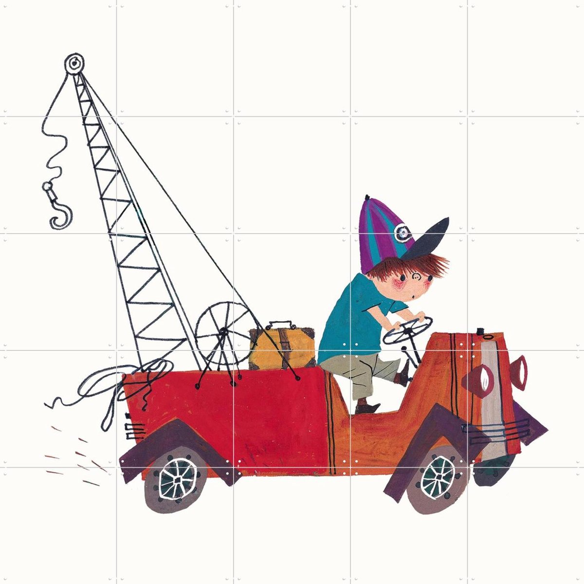 IXXI Kraanwagen II, Fiep Westendorp - 100 x 100 cm - Gratis ophangtool - Grote wanddecoratie en posters - Cartoonesk, Speels, Illustraties, Kleurrijk