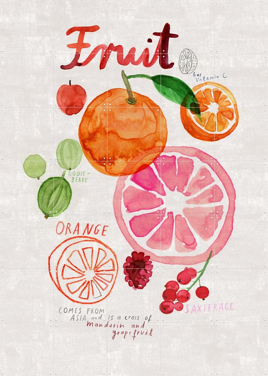 IXXI Fruit, Signorinah - 100 x 140 cm - Gratis ophangtool - Grote wanddecoratie en posters - Kleurrijk, Illustraties, Aquarel, Speels, Woonkamer