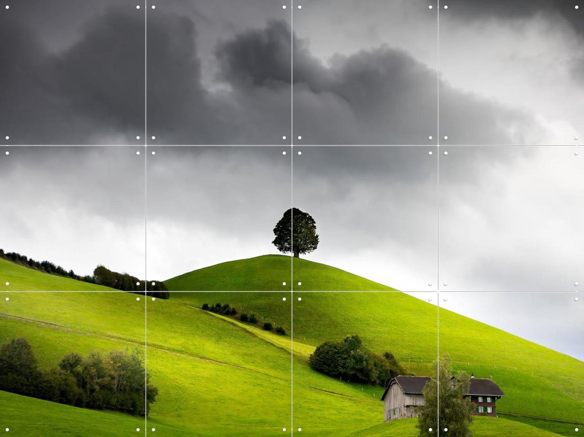 IXXI Swiss Green Hills, Claire Droppert - 80 x 60 cm - Gratis ophangtool - Grote wanddecoratie en posters - Fotografie, Naturalisme, Woonkamer