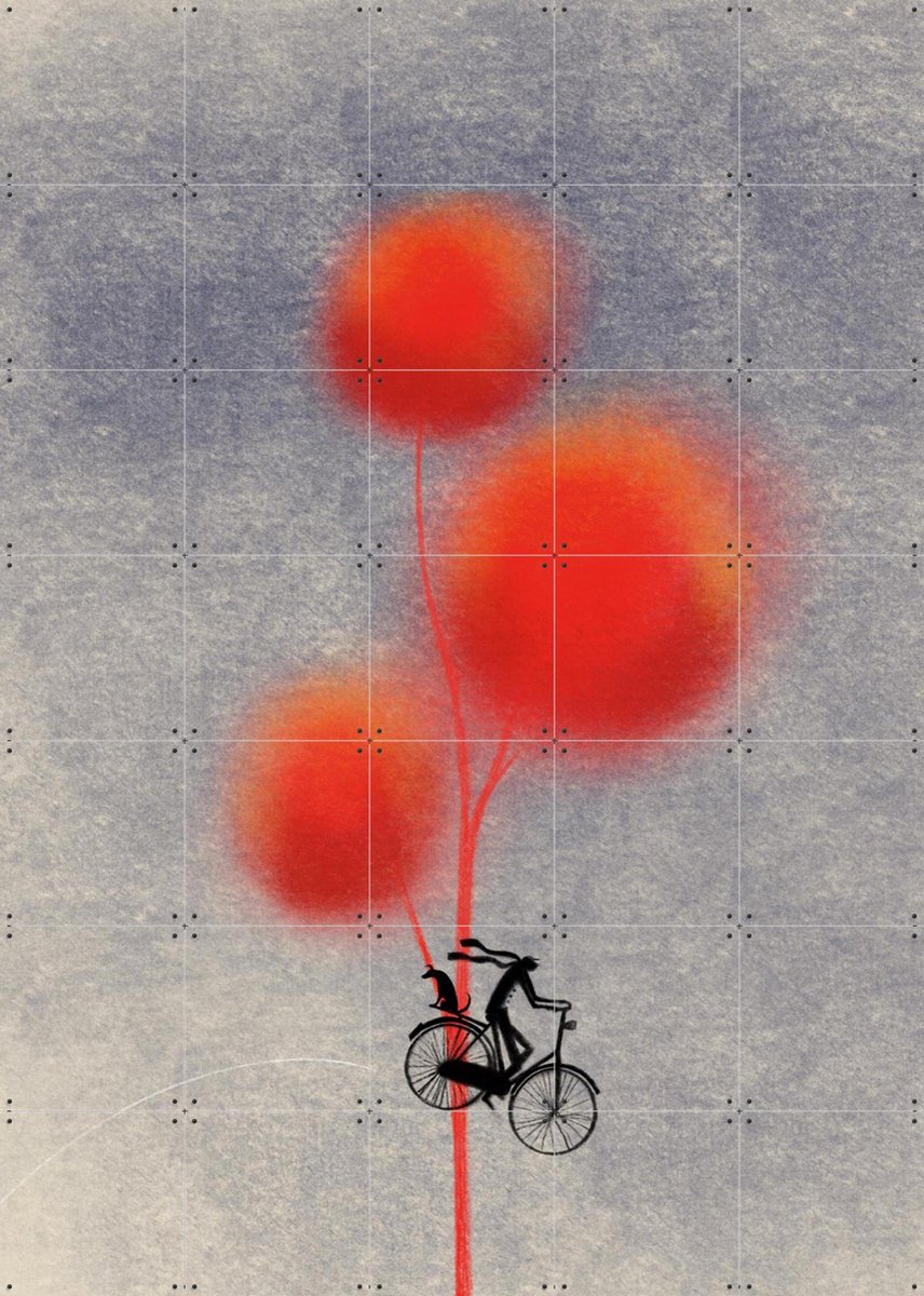 IXXI Bicycle, Jeska Verstegen - 100 x 140 cm - Gratis ophangtool - Grote wanddecoratie en posters - Minimalisme, Speels, Illustraties, Fantasierijk