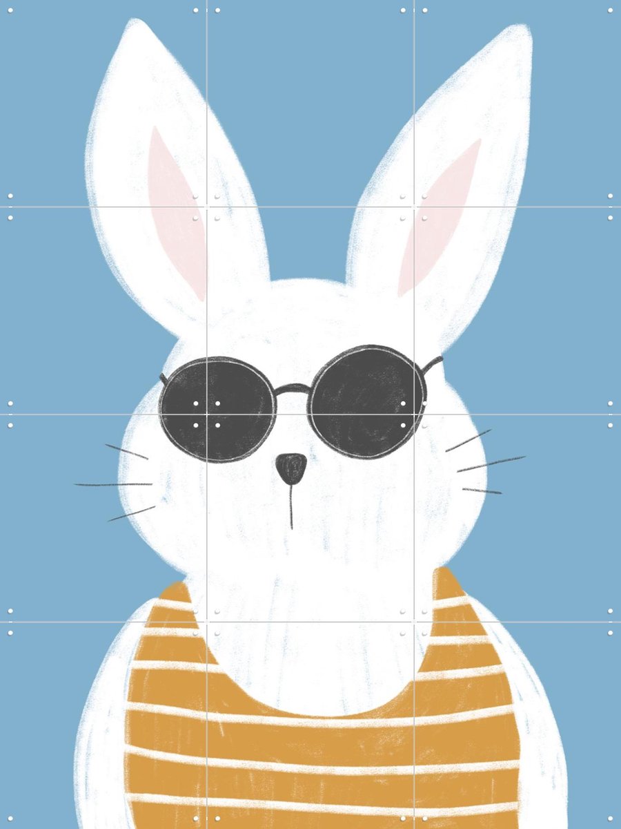 IXXI Summer Bunny Vintage, BAINAI - 60 x 80 cm - Gratis ophangtool - Grote wanddecoratie en posters - Cartoonesk, Fantasierijk, Vintage, Illustraties