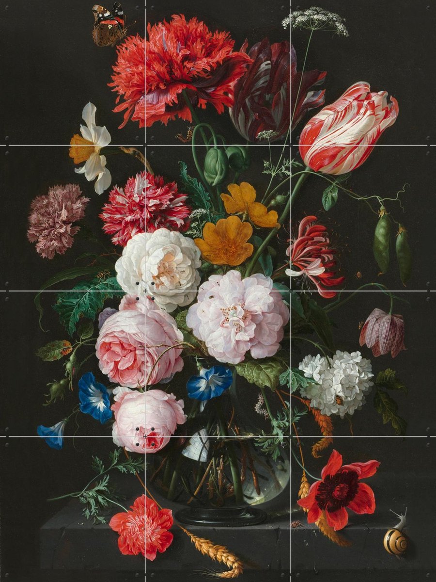 IXXI Stilleven met bloemen in een glazen vaas, Jan Davidsz. De Heem & Rijksmuseum - 60 x 80 cm - Gratis ophangtool - Grote wanddecoratie en posters -