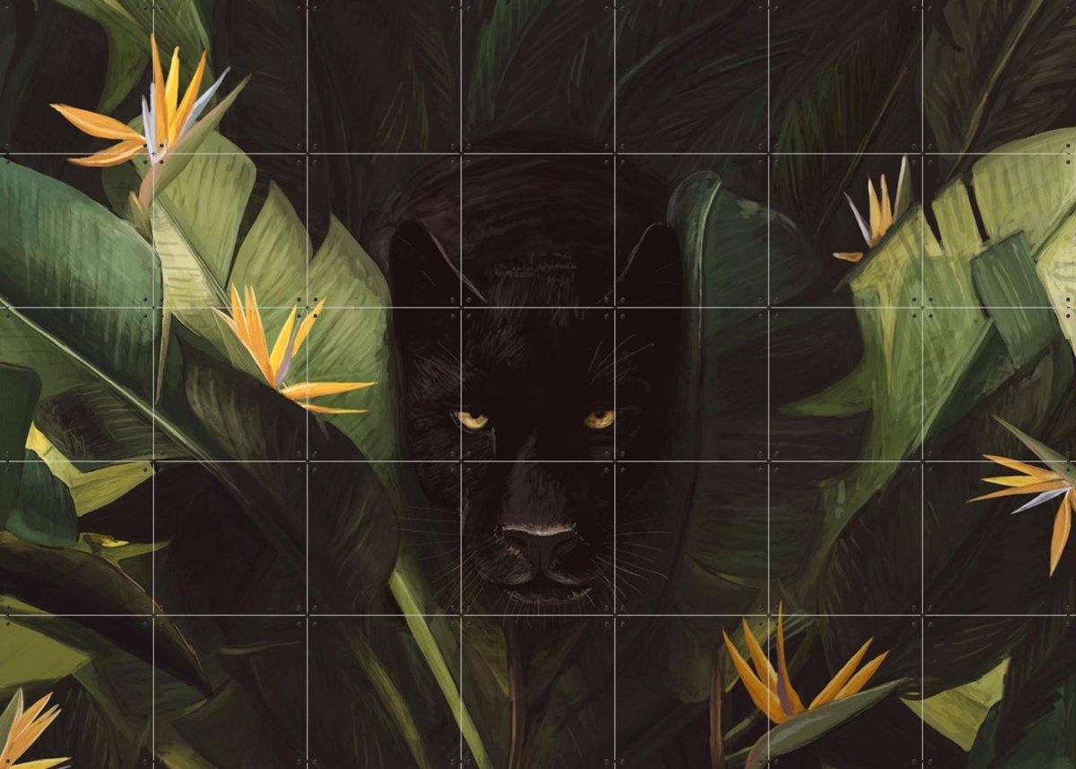 IXXI Hello Panther, Florent Bodart - 140 x 100 cm - Gratis ophangtool - Grote wanddecoratie en posters - Illustraties, Mancave, Woonkamer