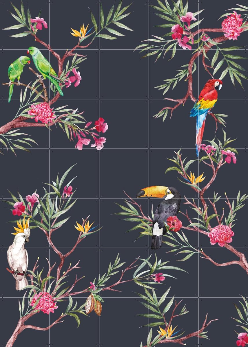 IXXI A Bunch of Tropical Friends, Creative Lab Amsterdam - 100 x 140 cm - Gratis ophangtool - Grote wanddecoratie en posters - Speels, Aquarel