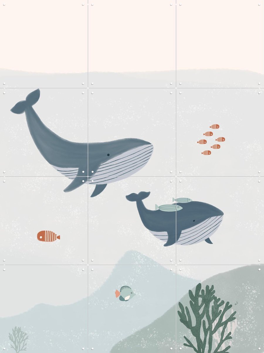 IXXI Two Whales, Menina Lisboa & Various - 60 x 80 cm - Gratis ophangtool - Grote wanddecoratie en posters - Speels, Illustraties, Grafisch Ontwerp