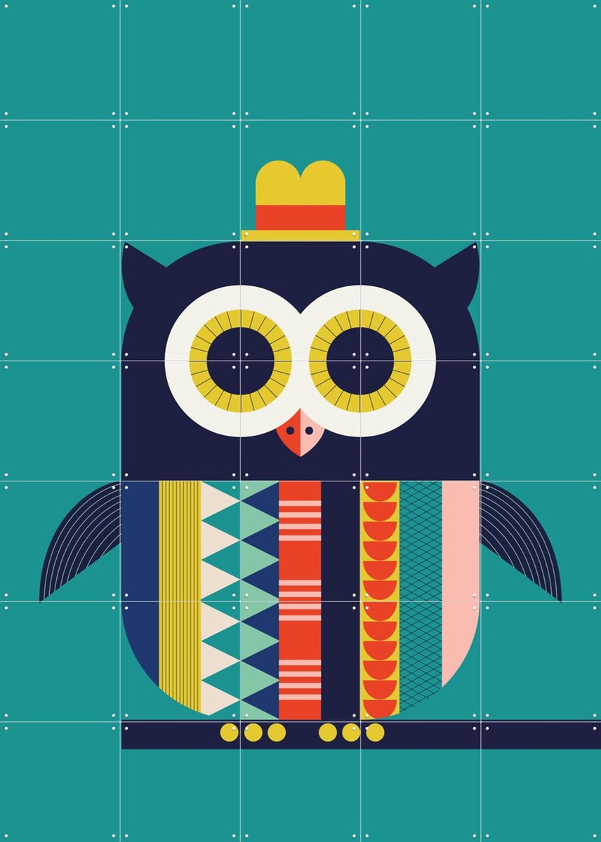 IXXI Owl, Ingela P. Arrhenius - 100 x 140 cm - Gratis ophangtool - Grote wanddecoratie en posters - Grafisch Ontwerp, Kleurrijk, Speels, Geometrische