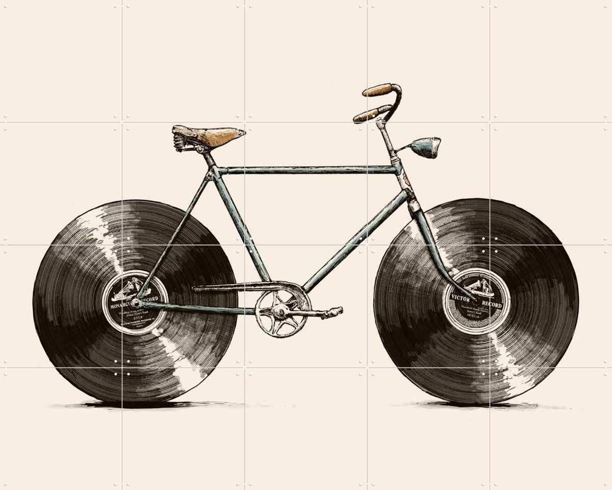IXXI Velophone, Florent Bodart - 100 x 80 cm - Gratis ophangtool - Grote wanddecoratie en posters - Grafisch Ontwerp, Speels, Line art, Illustraties