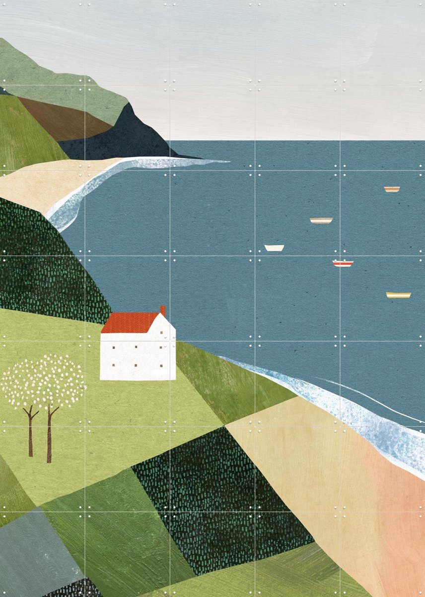 IXXI House on the Cliff, Henry Rivers - 100 x 140 cm - Gratis ophangtool - Grote wanddecoratie en posters - Illustraties, Minimalisme, Speels