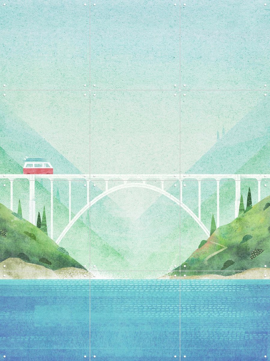IXXI Big Sur, Henry Rivers - 60 x 80 cm - Gratis ophangtool - Grote wanddecoratie en posters - Minimalisme, Aquarel, Kleurrijk, Illustraties