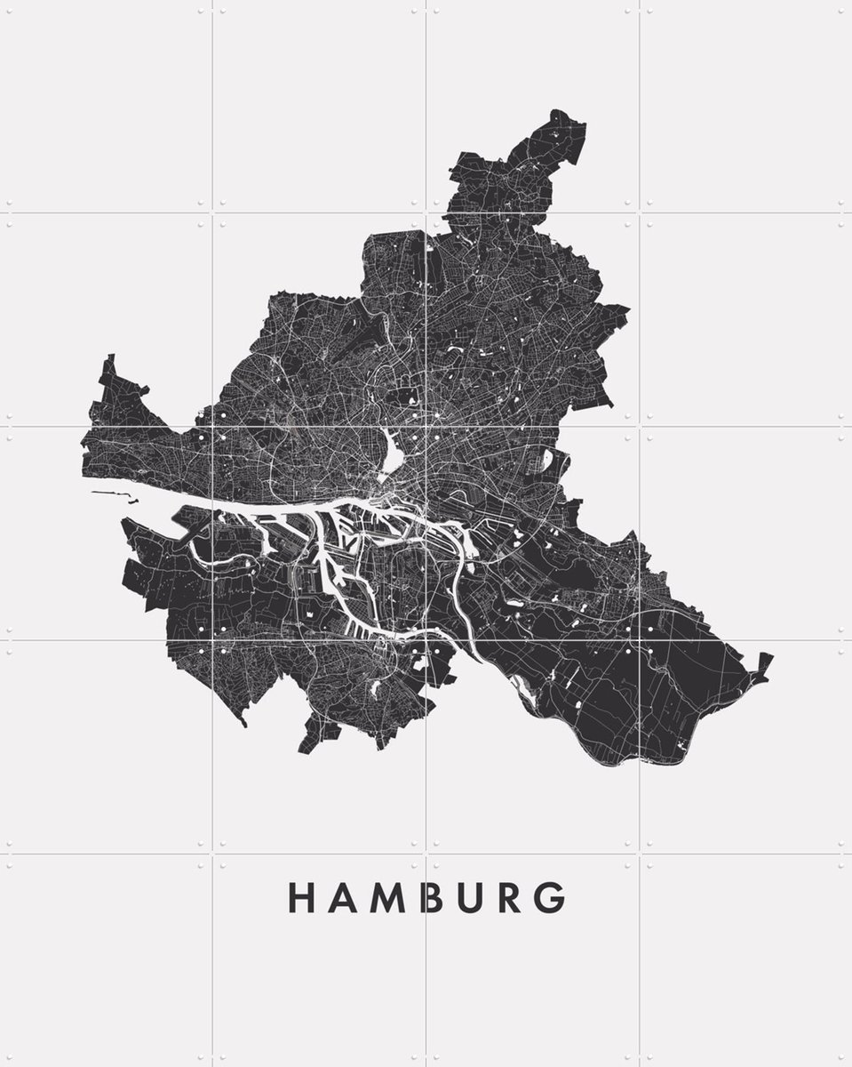 IXXI Hamburg City Map, Kunst in Kaart - 80 x 100 cm - Gratis ophangtool - Grote wanddecoratie en posters - Minimalisme, Grafisch Ontwerp, Line art
