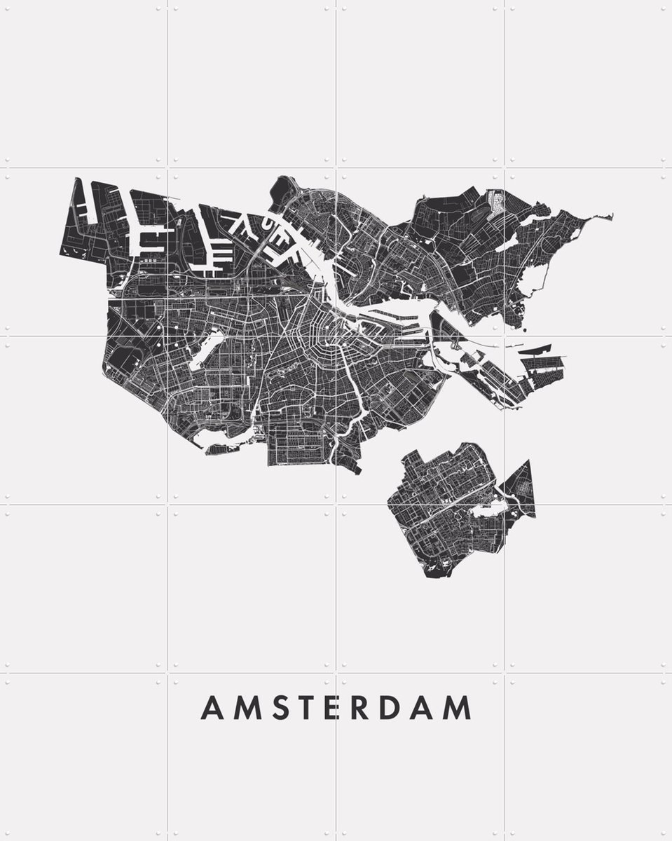 IXXI Amsterdam City Map, Kunst in Kaart - 80 x 100 cm - Gratis ophangtool - Grote wanddecoratie en posters - Minimalisme, Technische Tekening, Line