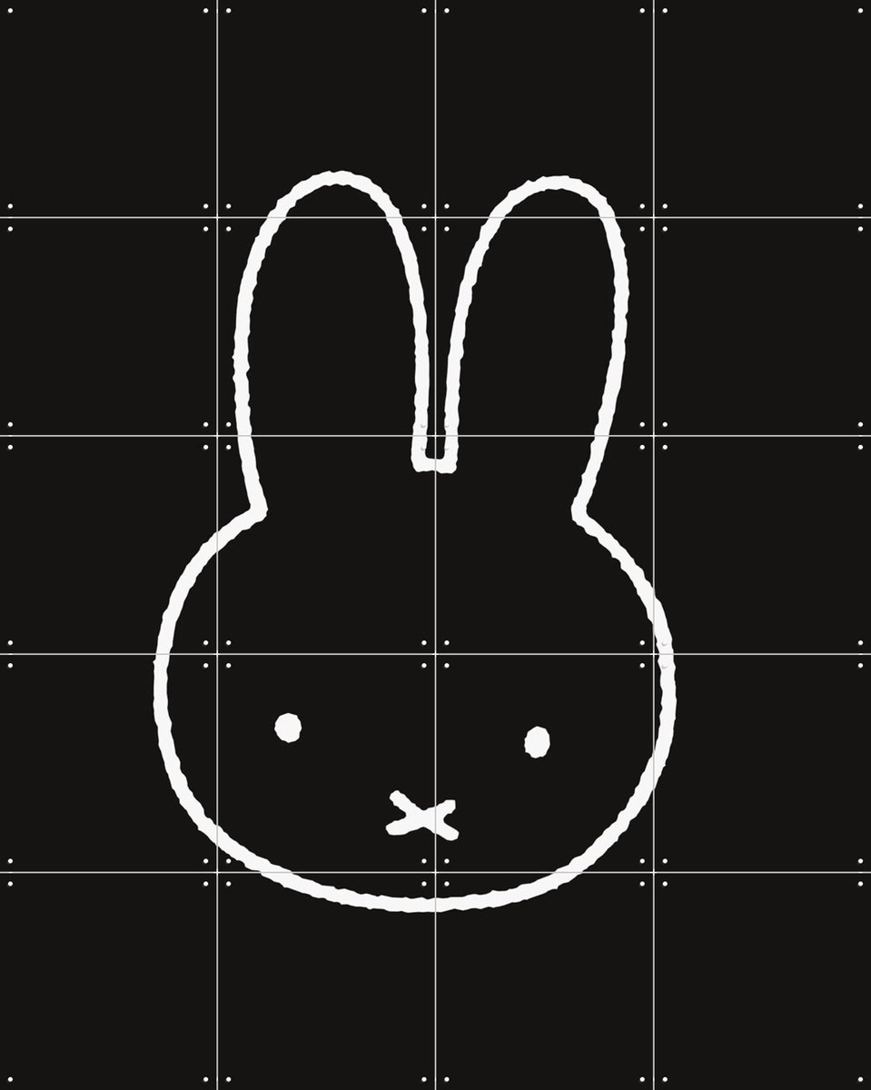 IXXI Nijntje Zwart-Wit, Nijntje - 80 x 100 cm - Gratis ophangtool - Grote wanddecoratie en posters - Minimalisme, Line art, Speels, Illustraties
