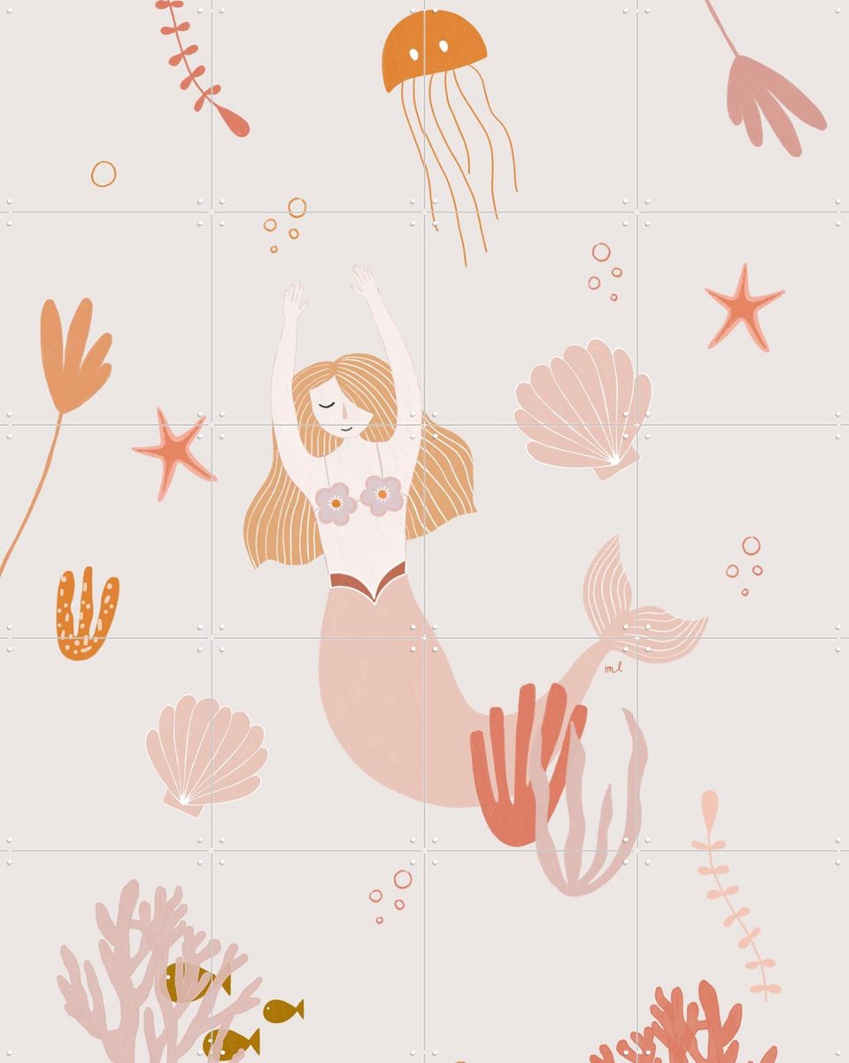 IXXI Mermaid, Menina Lisboa & Various - 80 x 100 cm - Gratis ophangtool - Grote wanddecoratie en posters - Speels, Illustraties, Fantasierijk