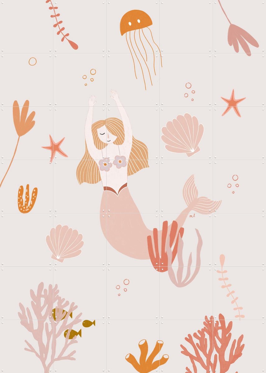 IXXI Mermaid, Menina Lisboa & Various - 100 x 140 cm - Gratis ophangtool - Grote wanddecoratie en posters - Speels, Illustraties, Fantasierijk