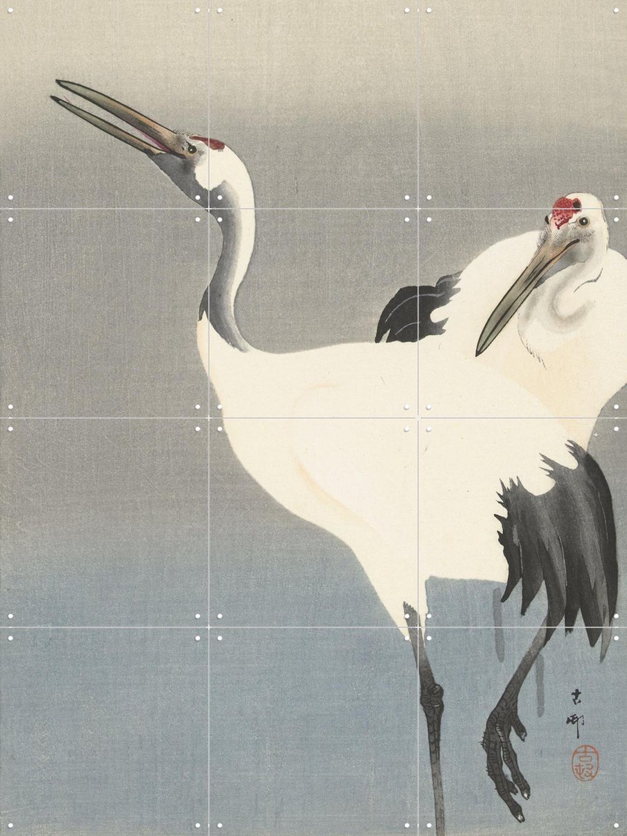IXXI Two Cranes, Ohara Koson & Rijksmuseum - 60 x 80 cm - Gratis ophangtool - Grote wanddecoratie en posters - Houtsnede, Ukiyo-e, Klassiek