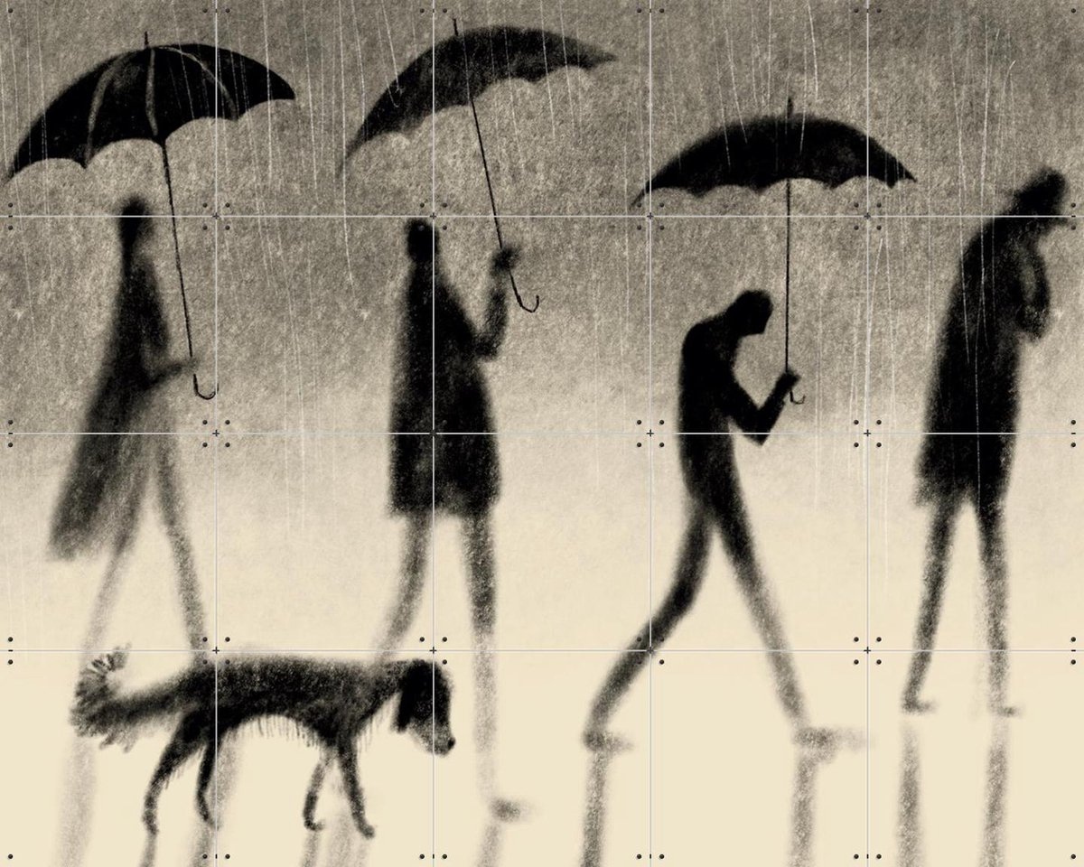 IXXI Loving Rain, Jeska Verstegen - 100 x 80 cm - Gratis ophangtool - Grote wanddecoratie en posters - Illustraties, Slaapkamer, Woonkamer, Gang