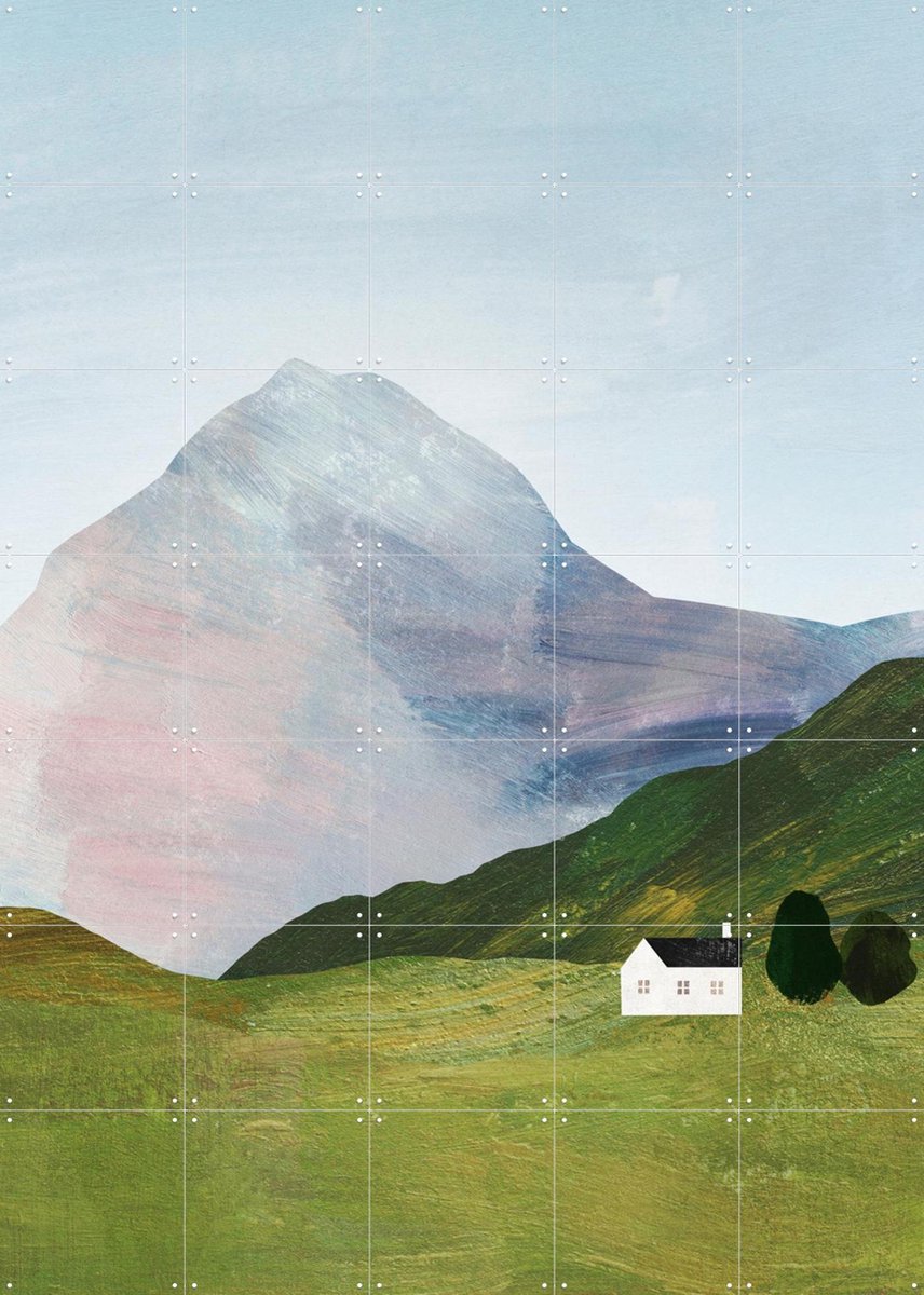 IXXI House in the Mountains, Henry Rivers - 100 x 140 cm - Gratis ophangtool - Grote wanddecoratie en posters - Minimalisme, Illustraties, Kleurrijk