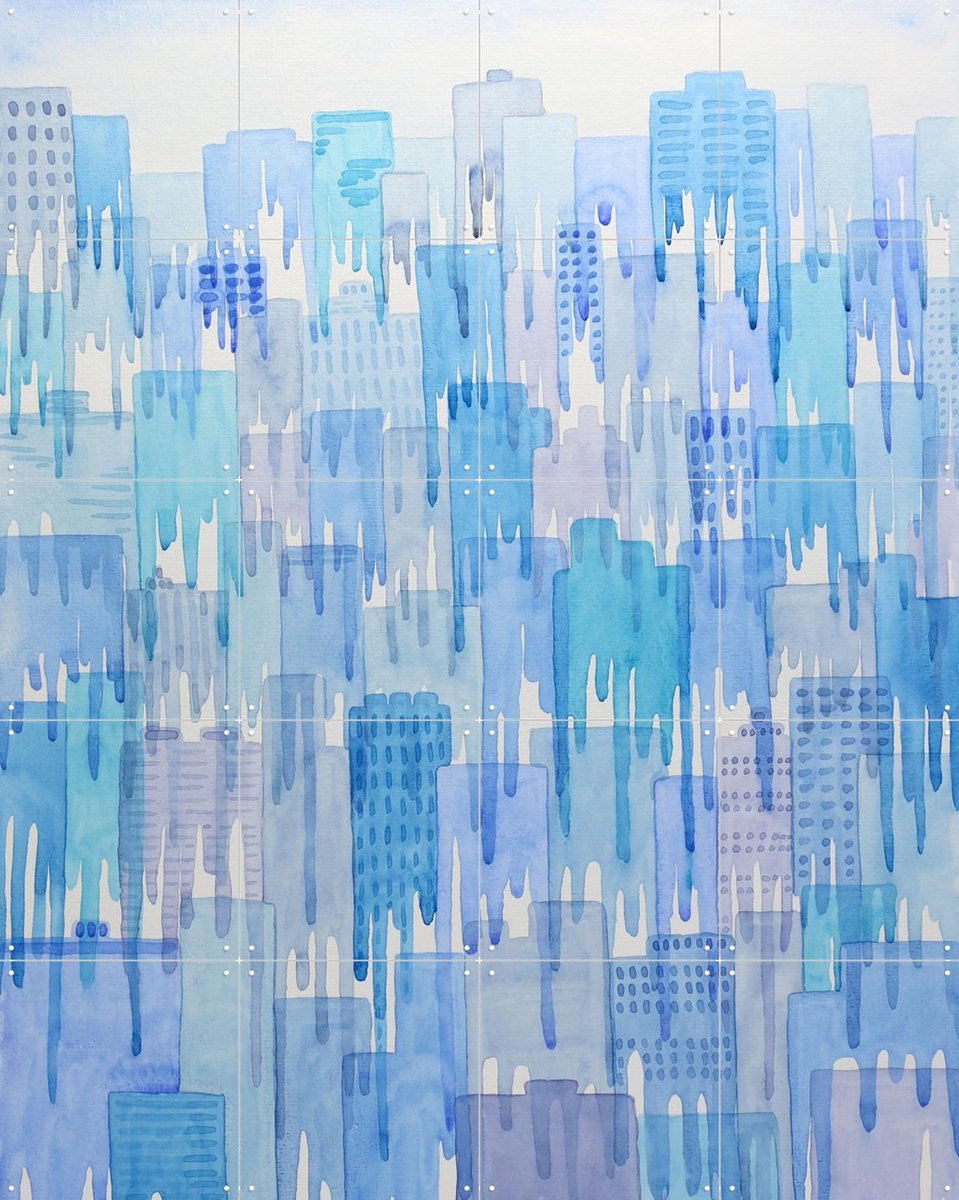 IXXI Dripping Houses, Natalie Bruns - 80 x 100 cm - Gratis ophangtool - Grote wanddecoratie en posters - Abstract, Aquarel, Slaapkamer, Woonkamer