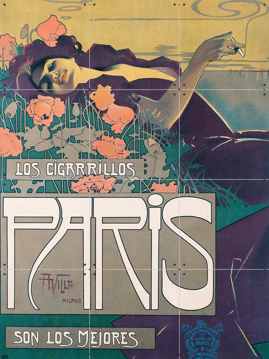 IXXI Los Cigarillos Paris, Bridgeman Images - 60 x 80 cm - Gratis ophangtool - Grote wanddecoratie en posters - Typografie, Vintage, Kleurrijk
