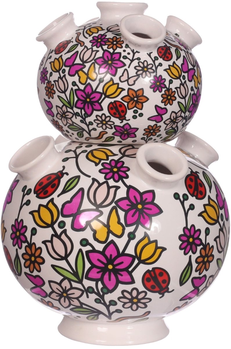 Daan-Kromhout Daan Kromhout Design - vaas - tulpenvaas - 2 delig - wit - diverse kleuren - hoogte 26 cm - Ø 18 cm - aardewerk wit - zwart - diverse