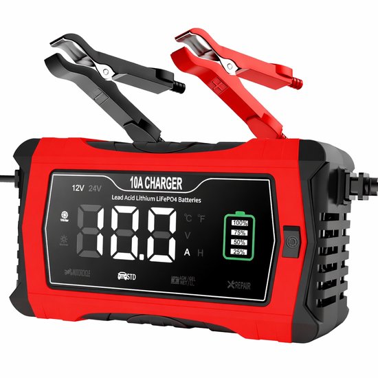 Auto acculader 12V / 24V 10A – Druppel- en Snellader met LCD Display – Reparatiemodus – Voor Auto, Motor & Boot – Geschikt voor AGM & Loodaccu’s