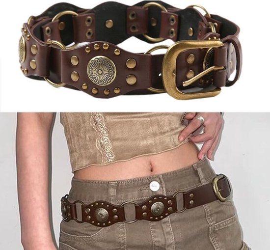Riem - Broekriem - Tailleriem - Broekriem - Verstelbaar - Western Stijl - Band Lederen - Vervanging - Riem Accessoires - dames riem - Cowboystijl riem - Jurk Accessoire - Mode - Vrouwen Riem - Stijlvol retro - 120cm - Bruin