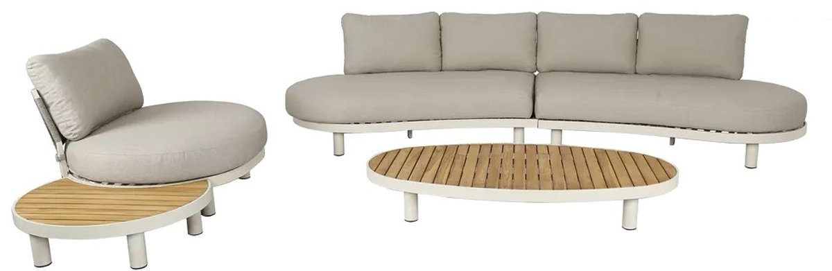 AVH-Collectie Castello organische stoel bank loungeset 5 delig latte zand aluminium Zand / Latte / Linen
