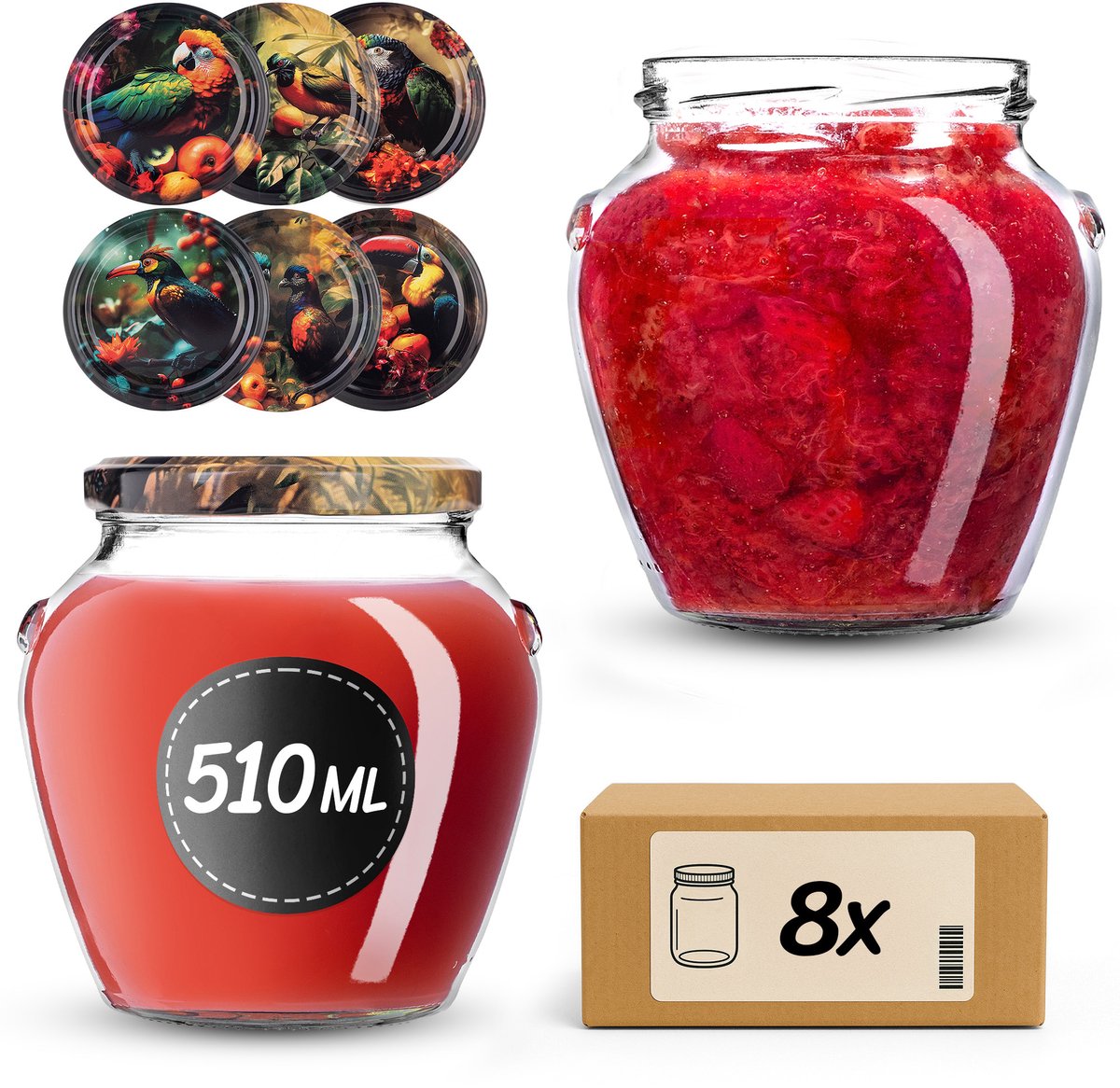 KADAX Amphora Pot 82 mm 580 ml + deksel 82 mm vogels