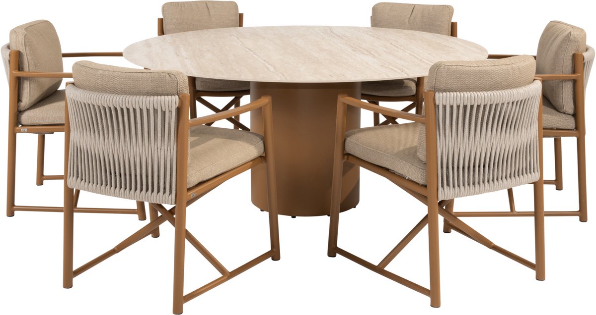 4 Seasons Outdoor Colorado/Marina dining tuinset Ø160 cm - 7-delig - amber