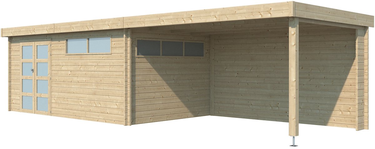 Woodlands Blokhut Modern met Overkapping en Dakisolatie 905 x 295 cm