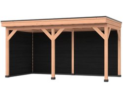 Douglas overkapping, 600 x 250, met achterwand en zijwand, Westwood DIY zwart