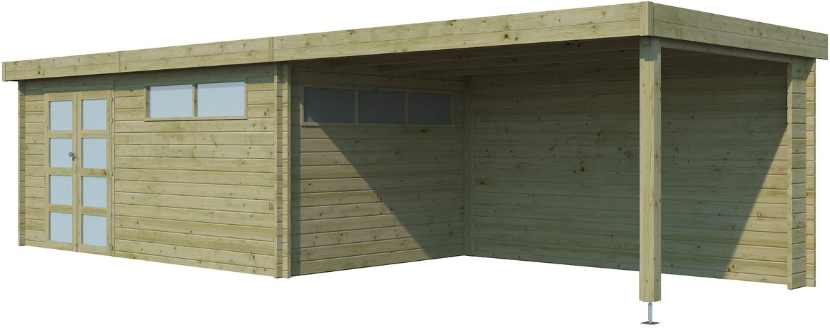 Woodlands Blokhut Modern met Overkapping en Dakisolatie Geïmpregneerd 905 x 295 cm