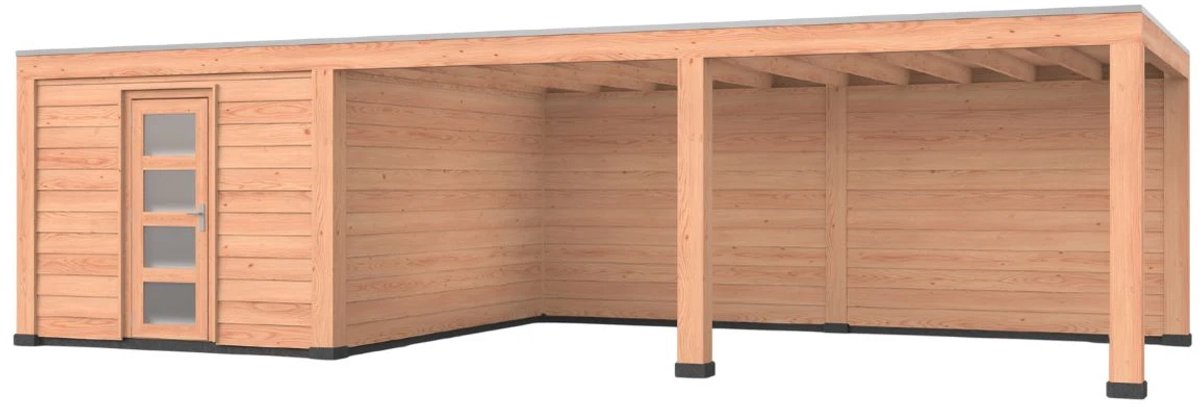 Douglas overkapping, 900 x 400, met schuur en achterwand, Westwood Modern Plus