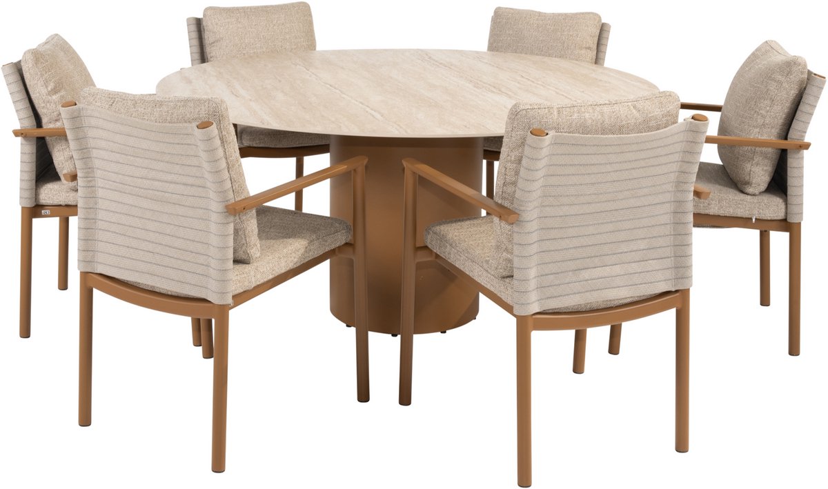 4 Seasons Outdoor Colorado/Safina salon de jardin dining Ø160 cm - 7 pièces - amber