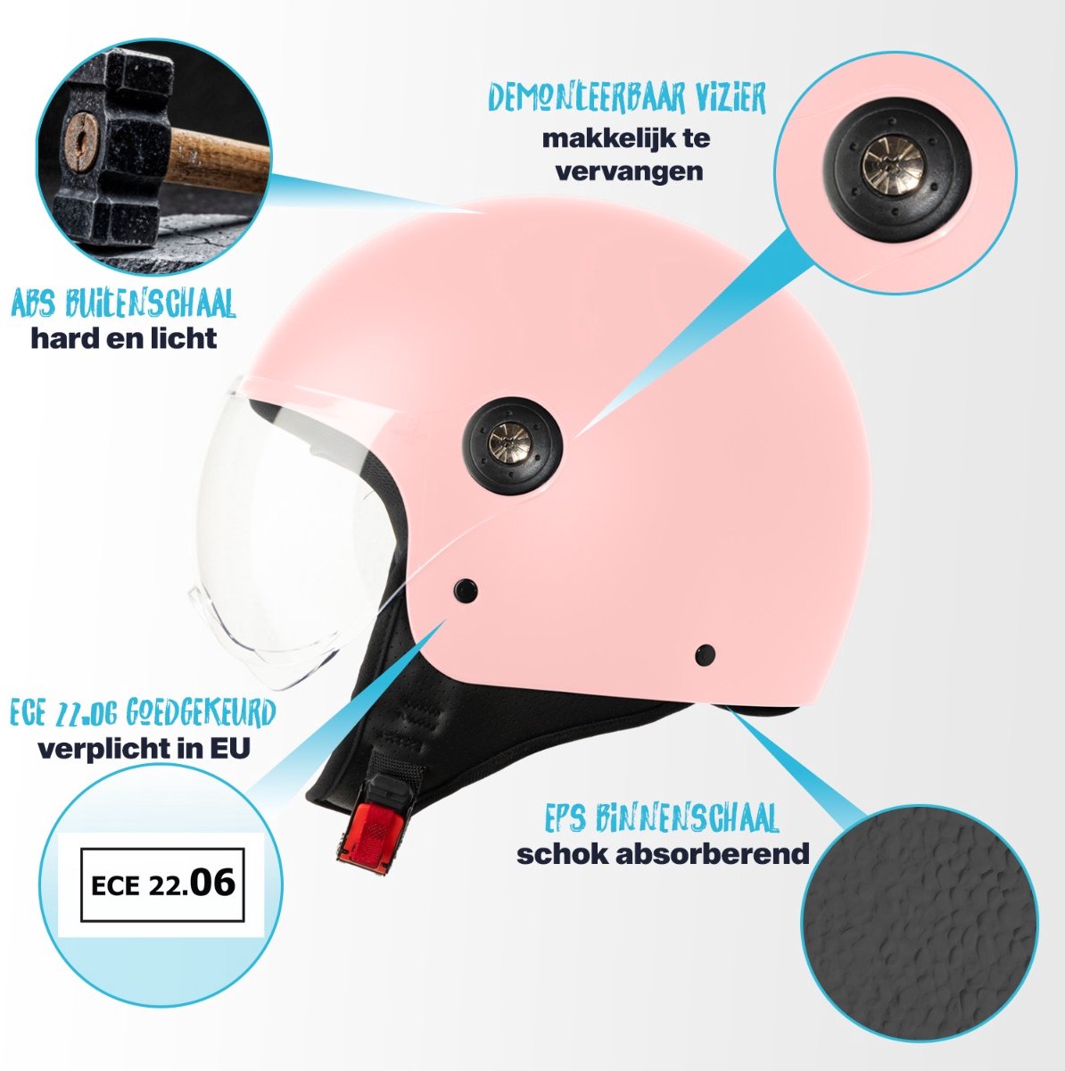 VINZ Duoro Scooterhelm / Motorhelm Roze - Helm Voor Vrouwen - Jethelm Dames - Brommer Helm - ECE Goedgekeurd - M – foto 3