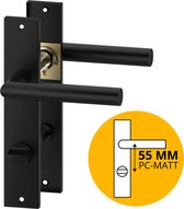 ERGO line Deurbeslag set Binnendeur - Bauhaus - Deurkruk Zwart - voor toilet/badkamer TL55-8 - deurklink met WC / badkamer slot, mat zwart, Deurklink met schild