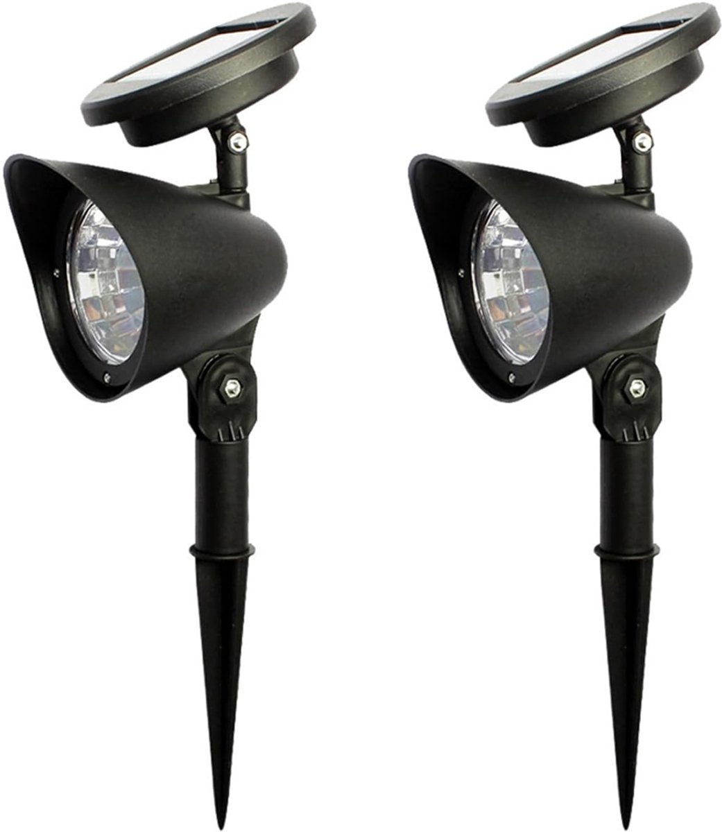 ANMI® Solar Tuinspots Set Van 2 - LED Prikspots Buiten Warm Wit - Automatische Schemersensor Dusk To Dawn - Waterbestendig - 600mAh - Voor Tuin Muur Boom Pad Oprit