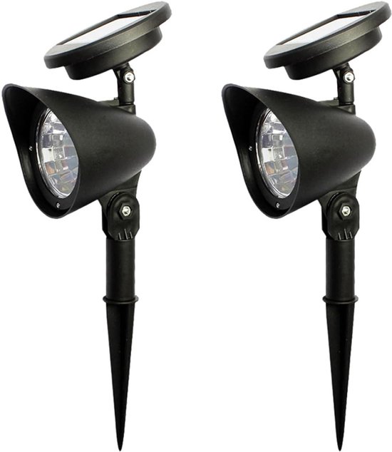 ANMI® Solar Tuinspots Set Van 2 - LED Prikspots Buiten Warm Wit - Automatische Schemersensor Dusk To Dawn - Waterbestendig - 600mAh - Voor Tuin Muur Boom Pad Oprit