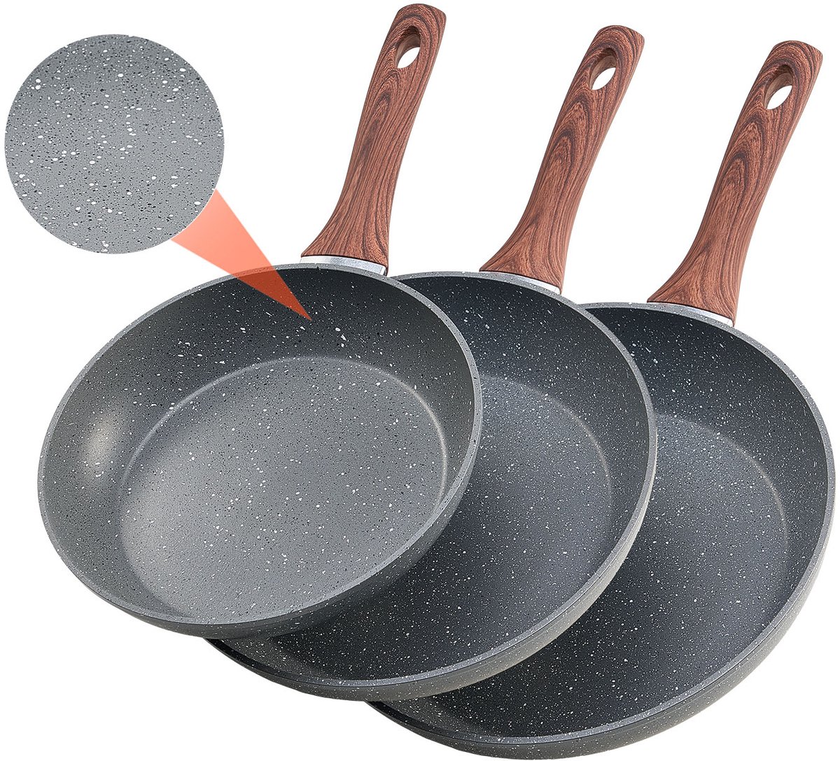 VEVOR 3-delige Koekenpannenset 25/28/32,5cm Kookpan Antiaanbaklaag, Grijs
