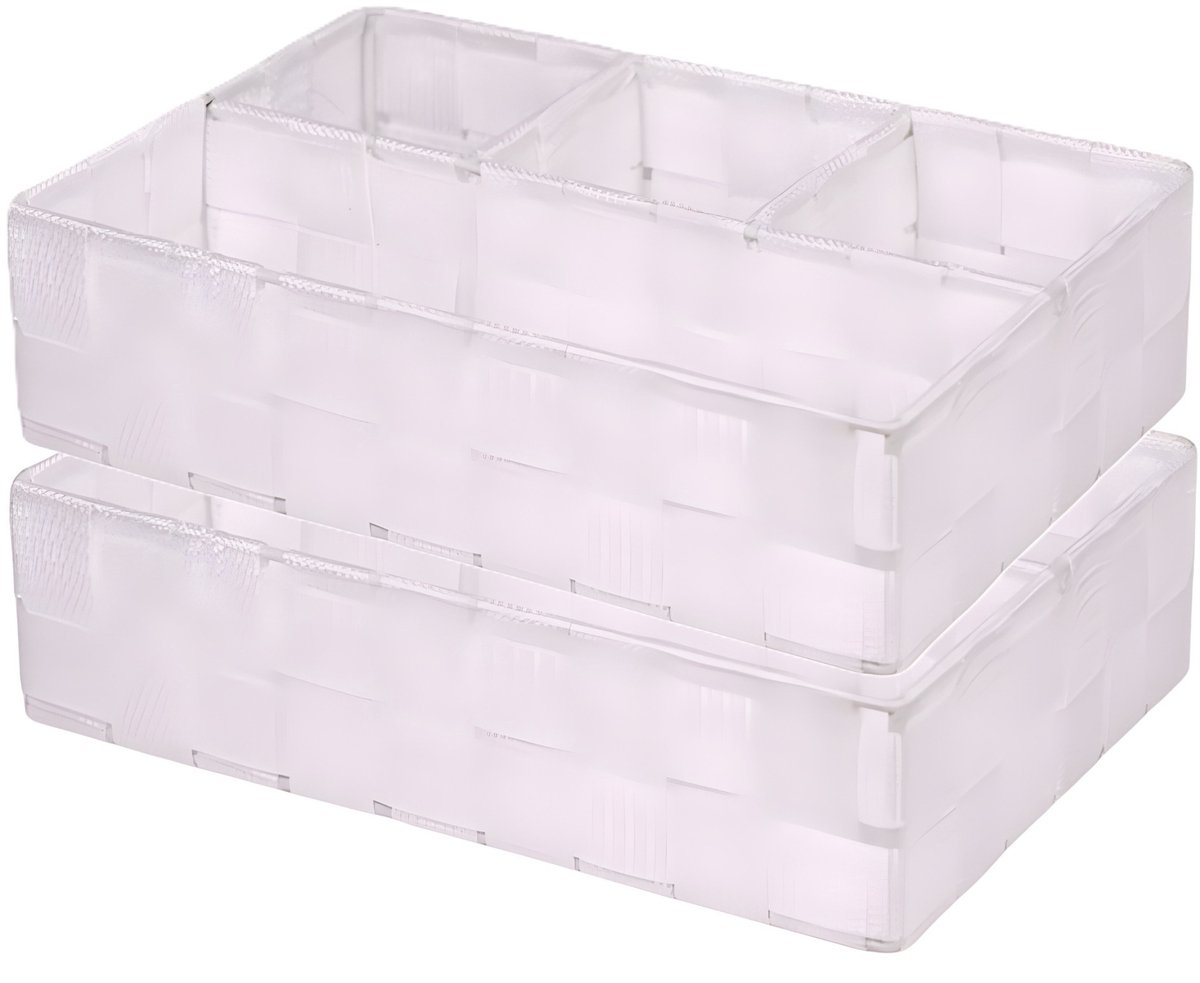 Concorde Opbergmanden - 2x - 4 vaks - wit - ladekast organizer - ondermode - 4 vaks - wit - ondergoed en sokken - ladekast