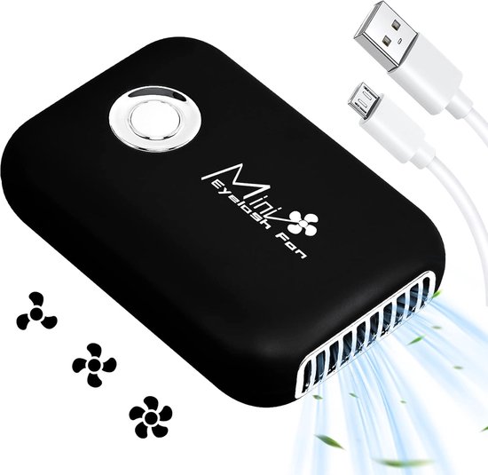 Mini wimperdroger draadloos oplaadbaar USB 3 snelheden zwart compact wimperventilator voor extensies