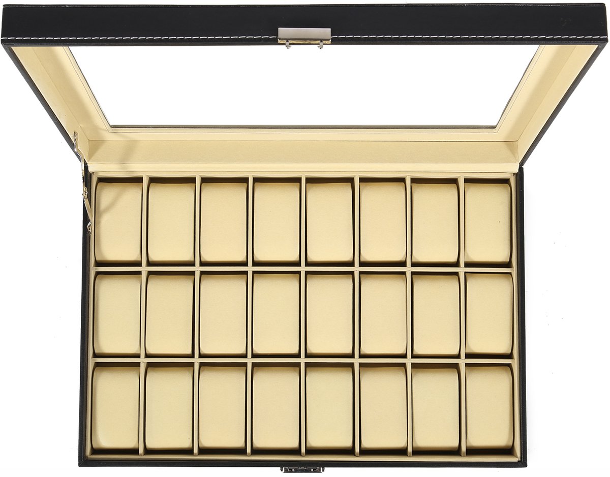 Trendello Horloge Doos - Horlogebox - Horloge Opbergdoos - 24 Vakken - Geschikt voor Sieraden - Beige binnenkant