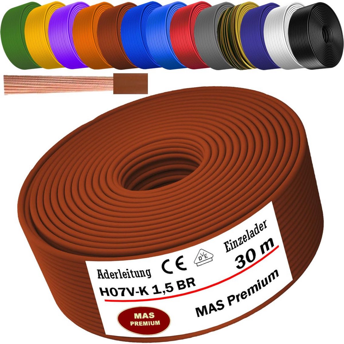 Flexibele Aderleiding H07V-K 1,5 mm² Enkele Ader Bruin voor Elektrische Installaties