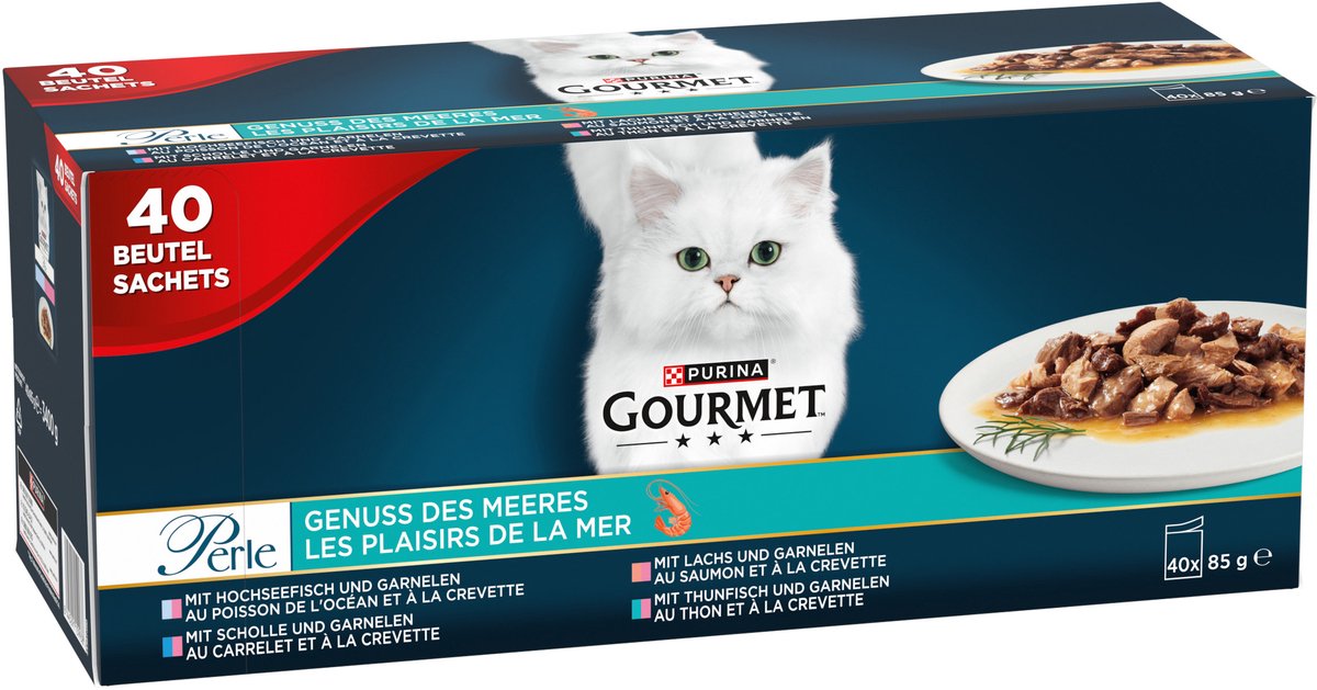 Gourmet GOURMET PERLE Verfijnde reepjes Zeevruchten Kattenvoer nat, 40x85g