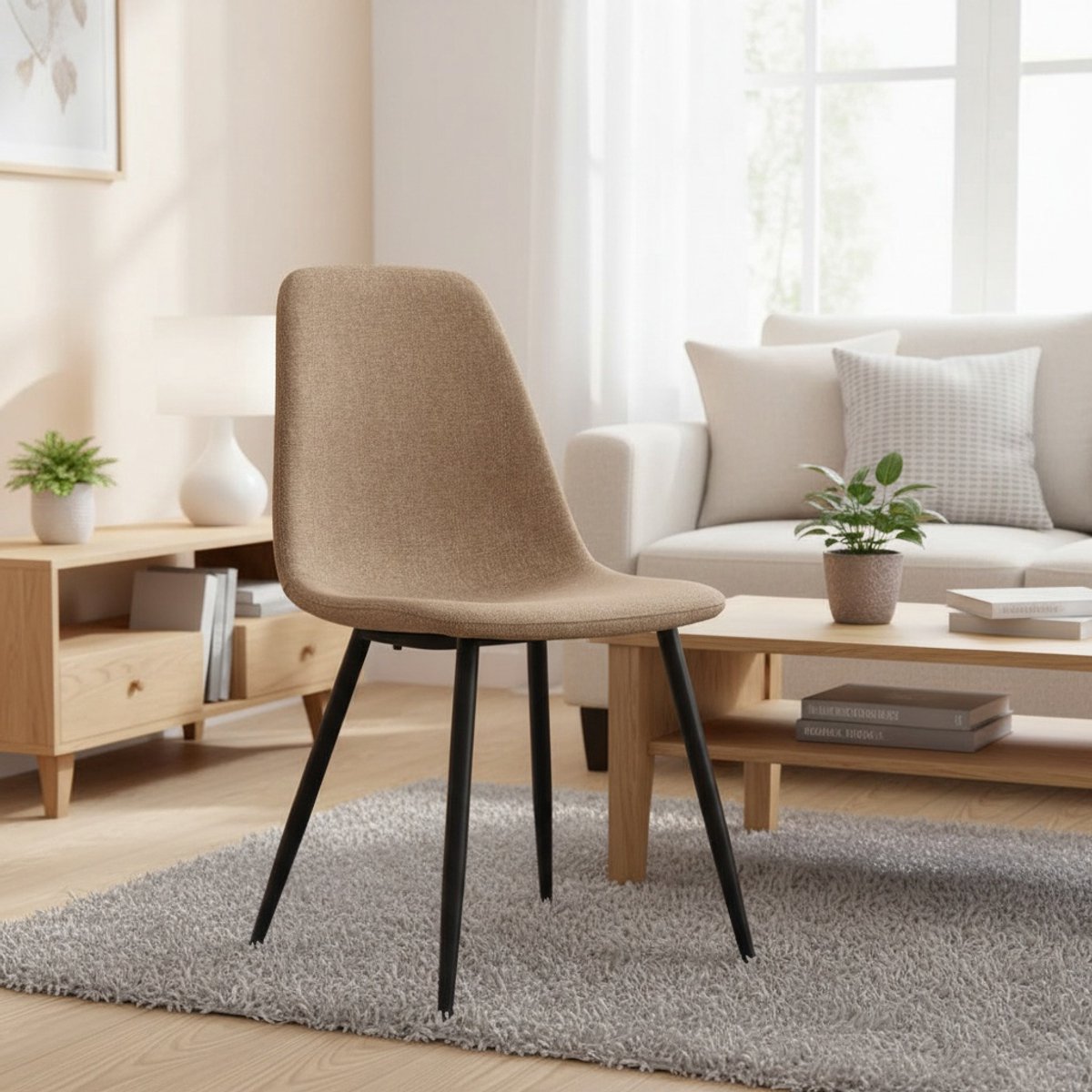 KOMHTOM BLACKCOLORS Minimalistische eetkamerstoelen van stof en metaal - lichtbeige, set van 2 Bruin