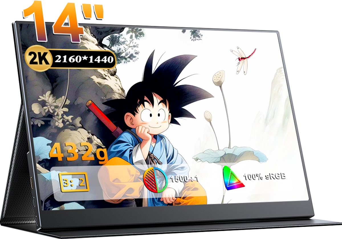 UPERFECT Portable Monitor J03 14.0" FHD 60Hz Spiegel draagbaar monitor IPS 100% sRGB with Dual USB-C/for Laptop/Switch/MacBook